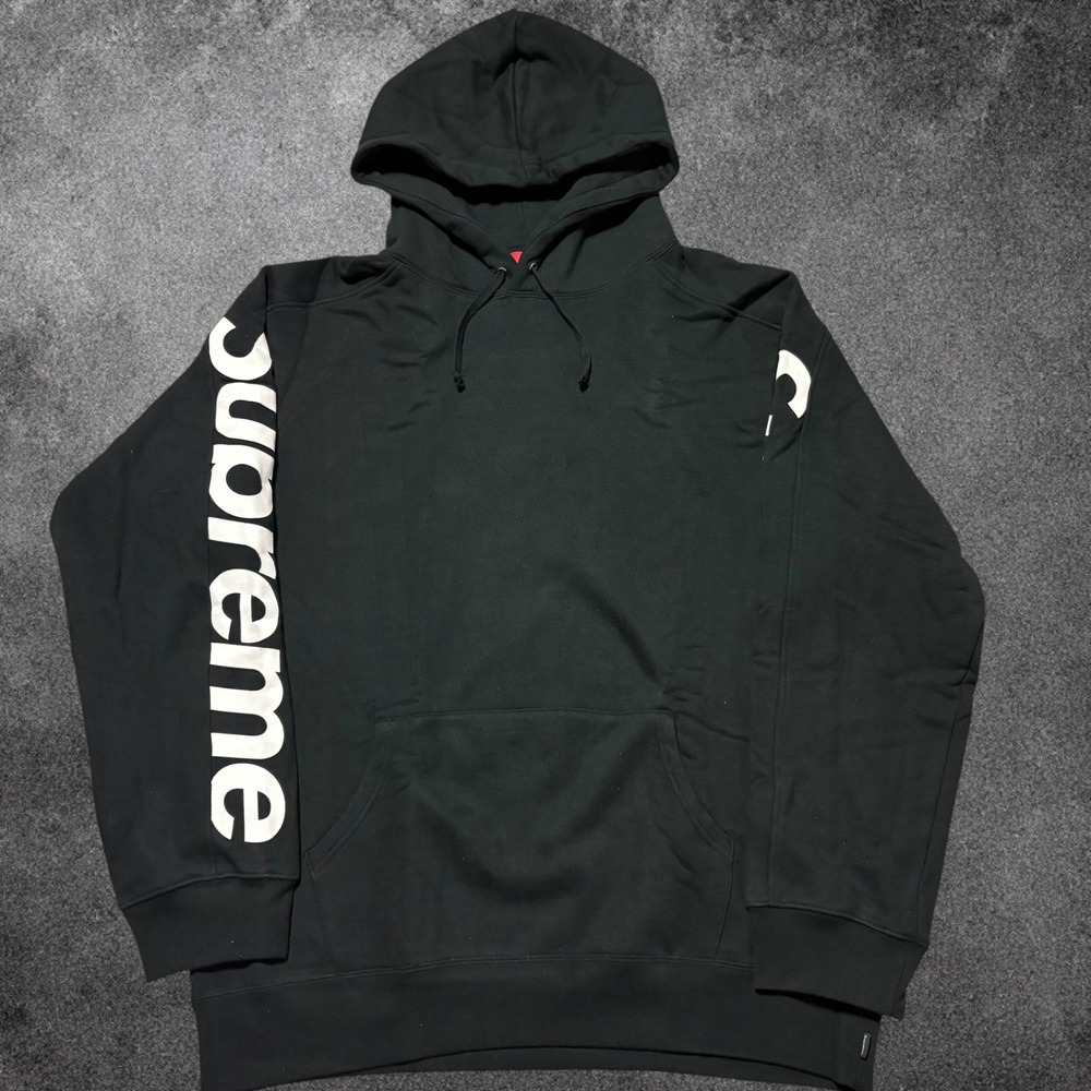 Supreme Sideline Hooded Sweatshirt Black White Sleeve Logo Mens Large Hoodie